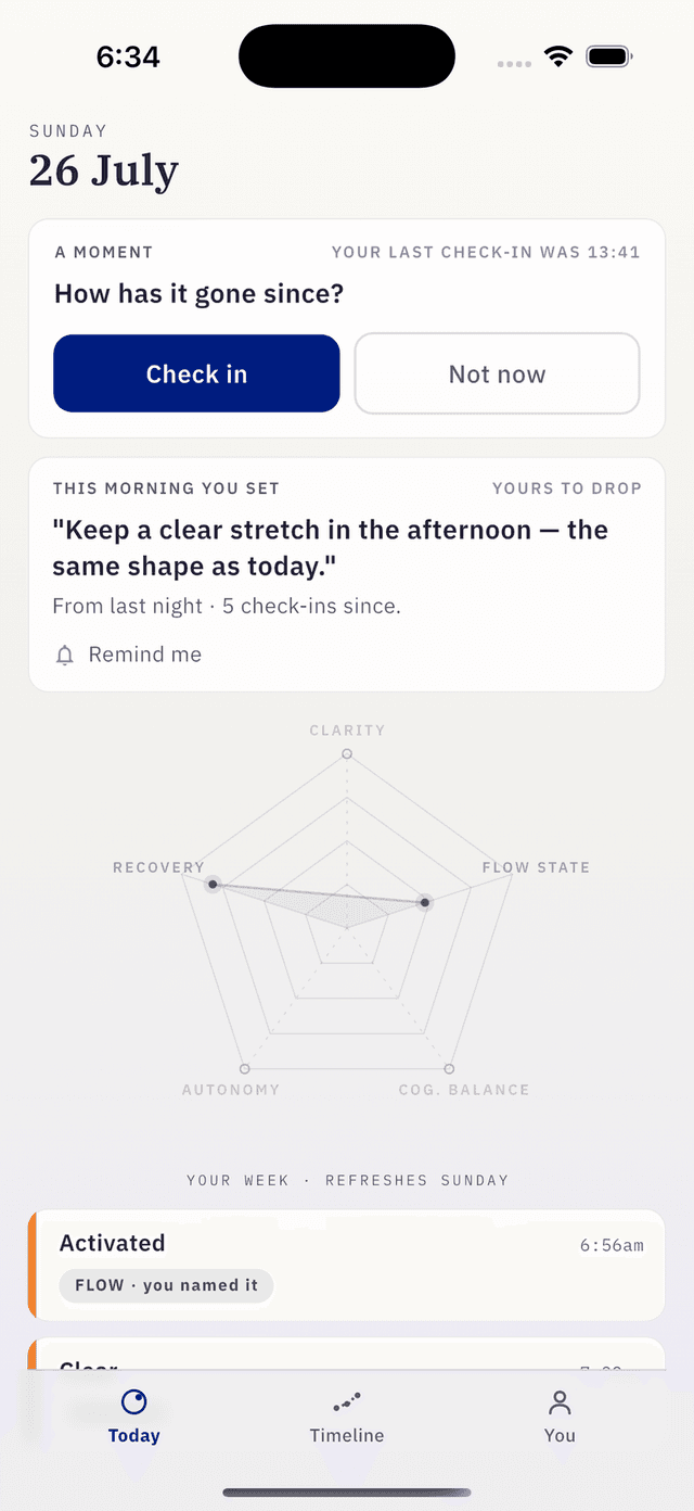 Today in the Ascenda app — the day's check-ins and the week's shape